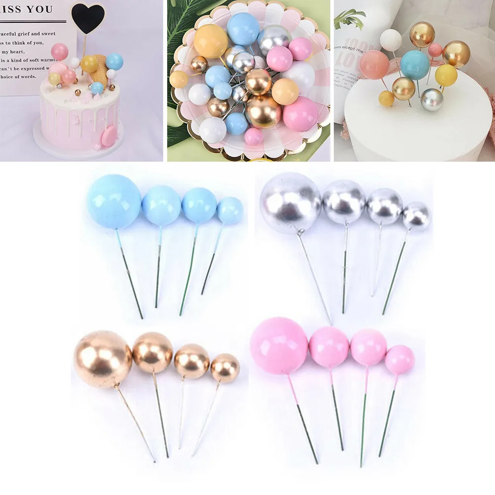 20Pcs Christmas Ball Cake Topper Gold Silver Ball Happy-Birthday Cake-Topper DIY Cupcake Flags Wedding Decor Birthday-Decoration