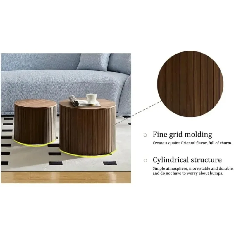 

L # Modern Circular Wooden Coffee Table With Ample Storage Space And Natural Wood Veneer, Suitable For Small Living Room Apartme