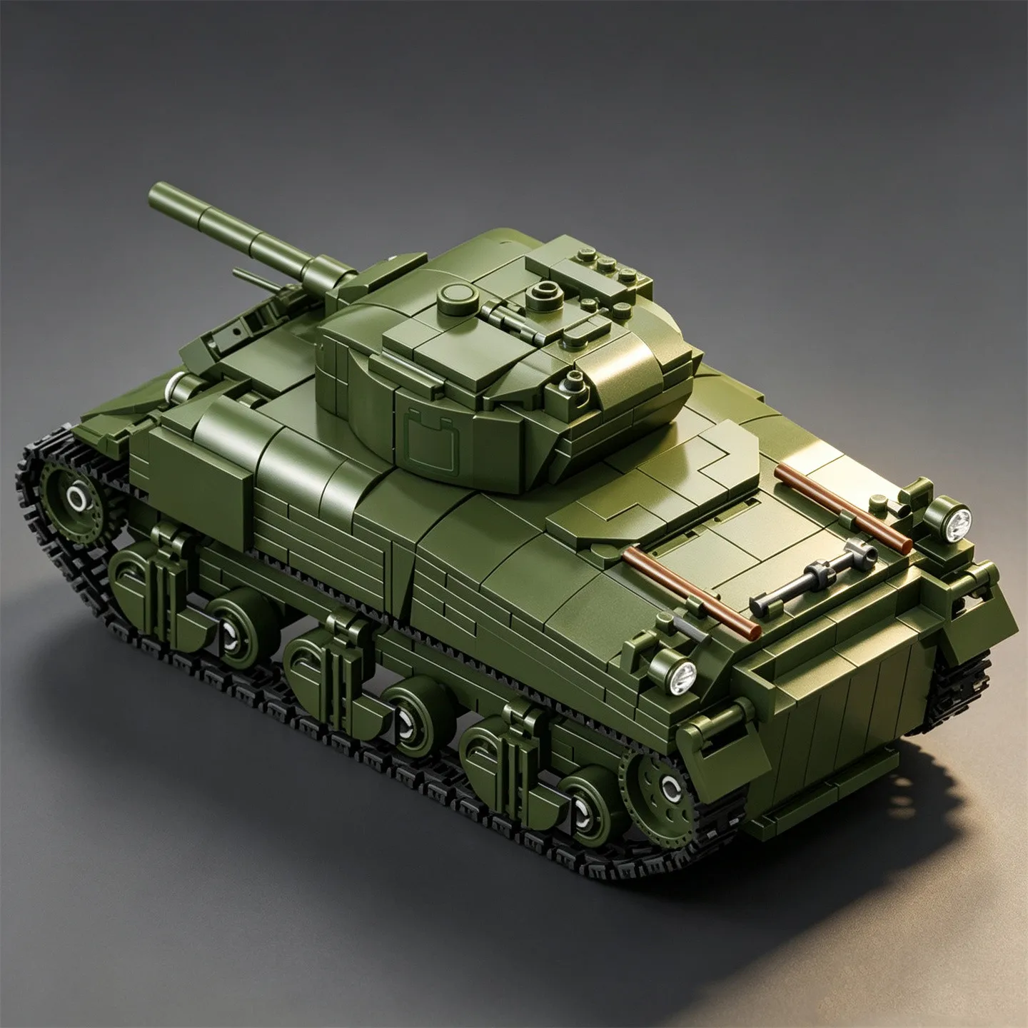 U.S. Sherman M4 Tank Assembly Model Building Blocks Toy with Full Internal Structure (MOC) Tracked Armored Vehicle Display Piece
