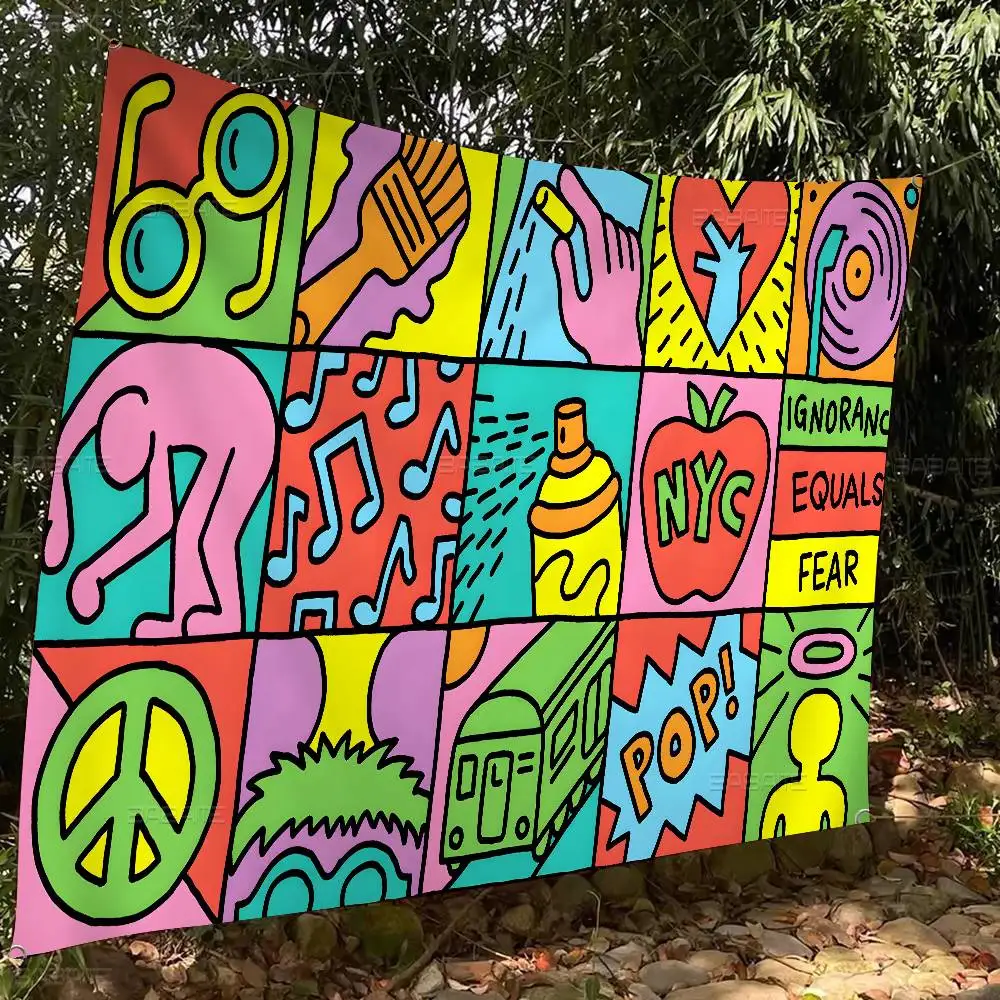 لافتة ديكور منزلي لغرفة الخيال العلمي الكبير مطبوعة بعلم كبير من K-Keith art Haring #5