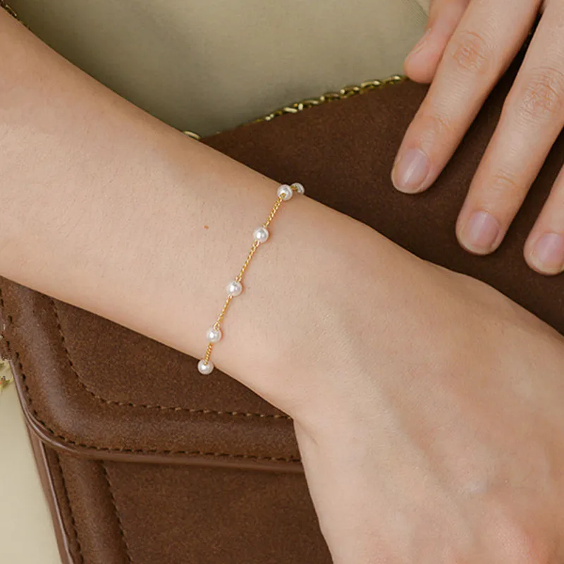 Simple Elegant Imitation Pearl Bracelets Gold Color Beads Chain for Womens Goth Chain Bracelet Bangles Trend Jewelry Gift