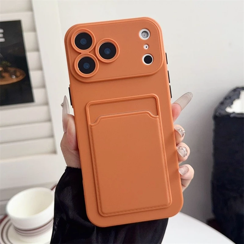 Kartenhalter-Slot-Brieftaschen-Telefonhülle für iPhone 17, Air 11, 12, 13, 14, 15 Plus, 16, 17 Pro Max, stoßfeste, weiche, matte Silikon-Rückseite – Detail 7