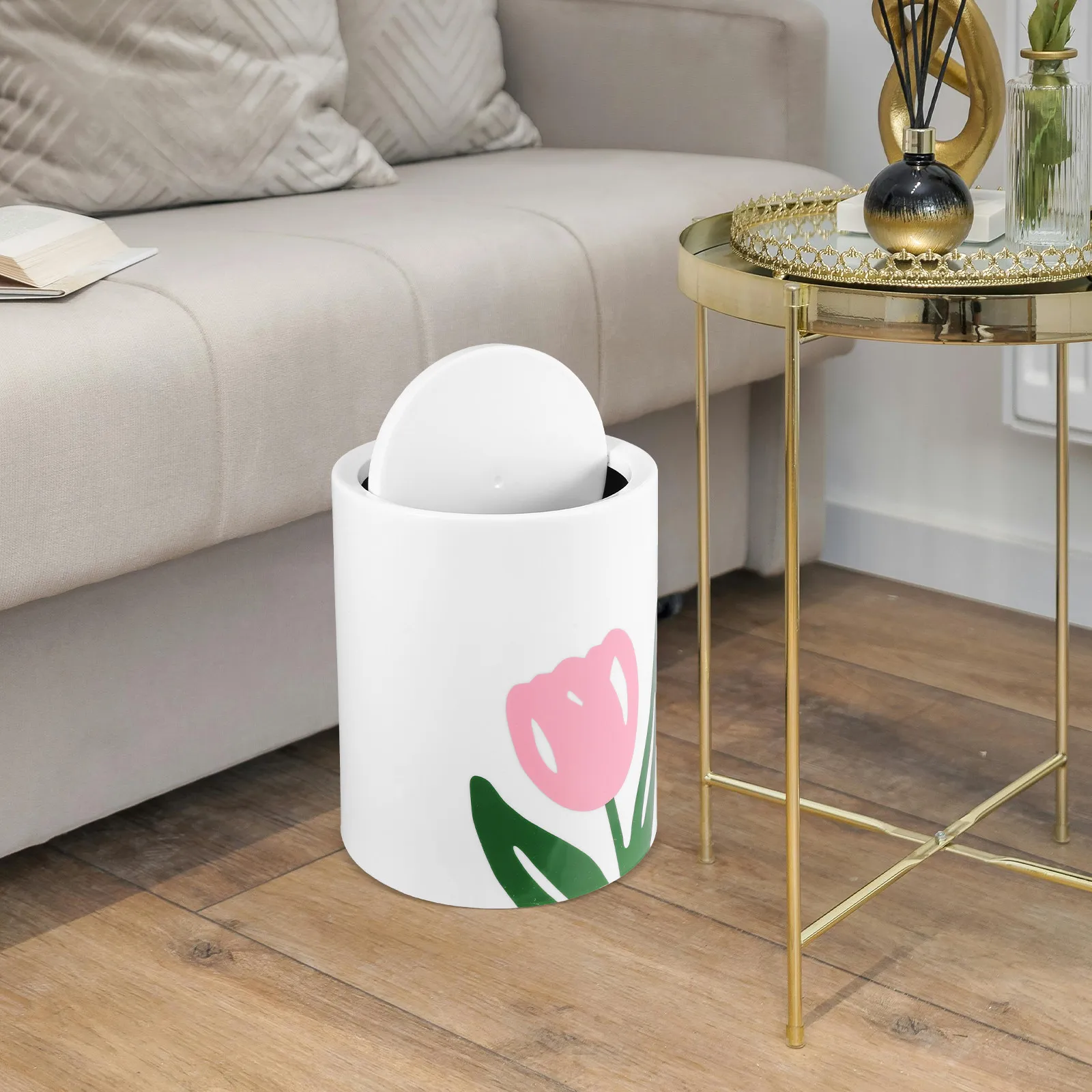 8L Tulip Shaped Kitchen Trash Can with Lid Modern Decorative Garbage Container for Bedroom Bathroom Living Room Household Use