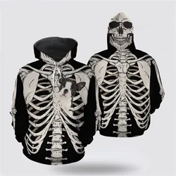 Skeleton And Pet Dog Printed Hoodie Men's Clothing Harajuku Street Hooded Coat Creative Exaggeration Pattern Novel Sweatshirt