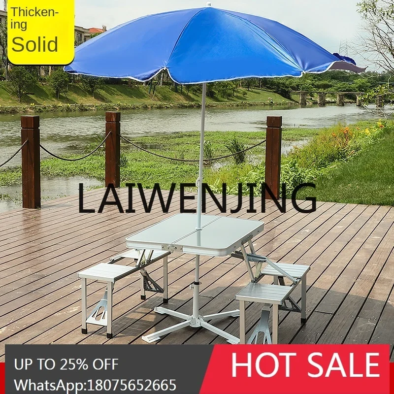 Outdoor Folding Tables and Chairs Portable Aluminum Alloy Integrated Camping Outdoor Travel Equipment round Picnic Table Suit