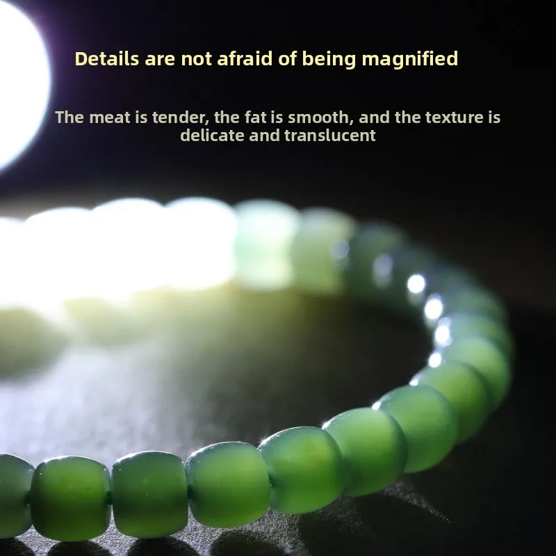 Natural Hetian Jade Gradual Color 6*7mm Barrel Beads Bracelet For Women Chinese Style Lucky Blessing Wealth Attracting Retro Smo