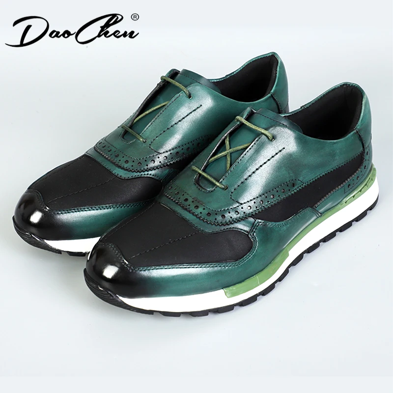 DAOCHEN FASHION DESIGNS MEN CASUAL SHOES GREEN RED WHITE PACTCHWORK SUEDE LACE UP MENS DRESS SHOES SNEAKERS LEATHER SHOES MEN