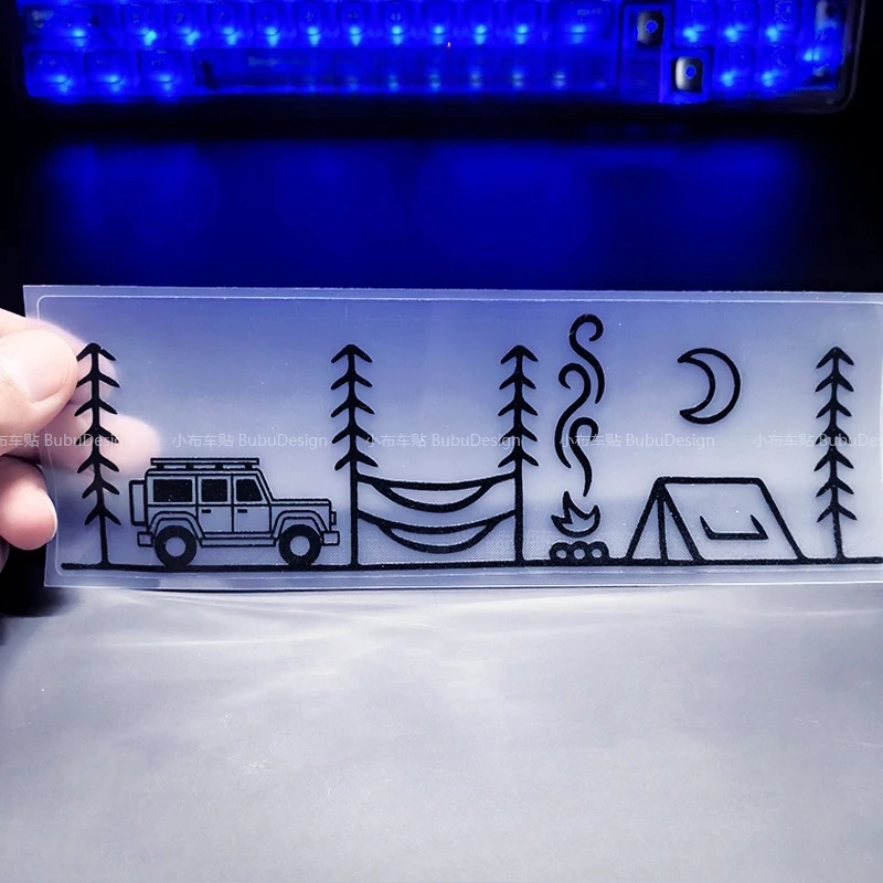 Outdoor Camping Scene Vinyl Stickers Off Road Car Tent Moon Forest Decals Waterproof for SUV Truck Window Bumper Decor