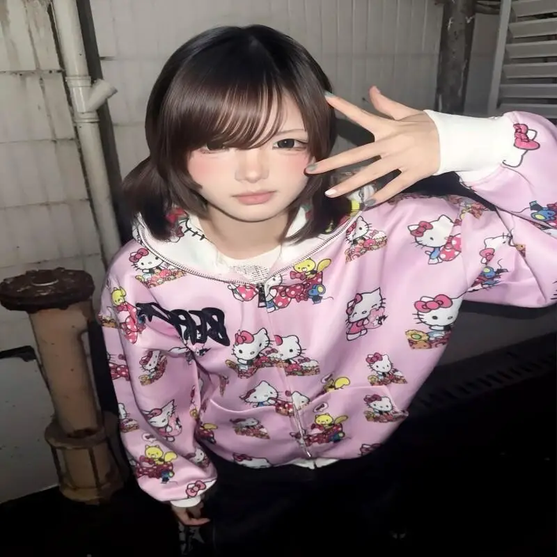 

Sanrio Hello Kitty Kawaii Anime Fashion Casual Women's Suit Clothing Sets Ladies Two Pieces Outfits Novelty in Coordinated Set