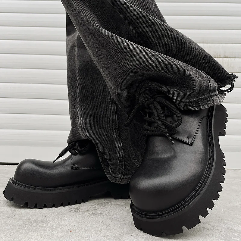 

Men's Boots Thi Bot Heightening Genuine Leather Big Head Spring Autumn Leather Boots Faionable Men's oes