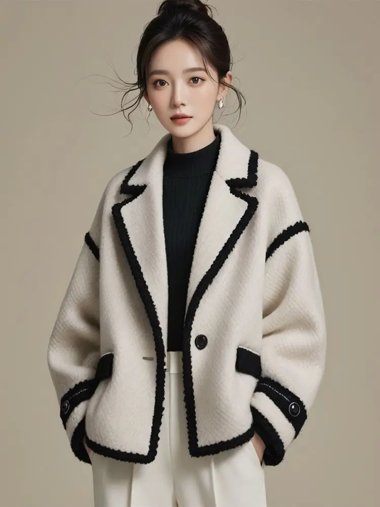 

Small Fragrant Style Jacket Autumn New Women's Lamb Wool Overcoat Cropped Jacket Korean Style Integrated Sheep Clip Velvet Coat