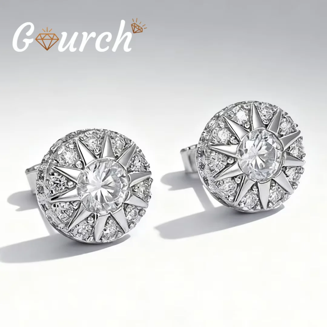 

Gourch Sunflower Moissanite Earrings 925 Sterling Silver Party Luxury Jewelry Unisex Earrings for Men and Women's Birthday Gift
