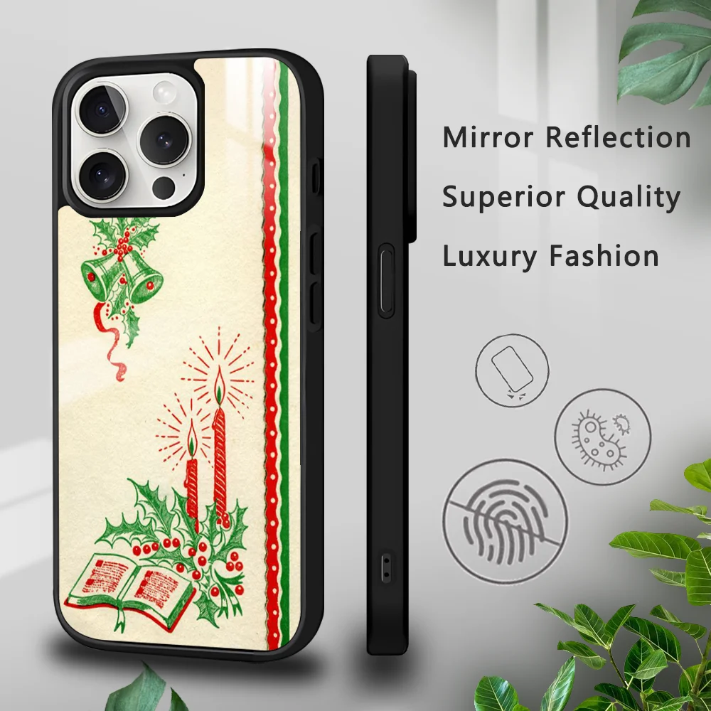 

Christmas retro scene Phone Case For iPhone 15 14 13 12 11 Pro Xs Max Mini XR X 7 8 Plus luxury Mirror Hard Funda