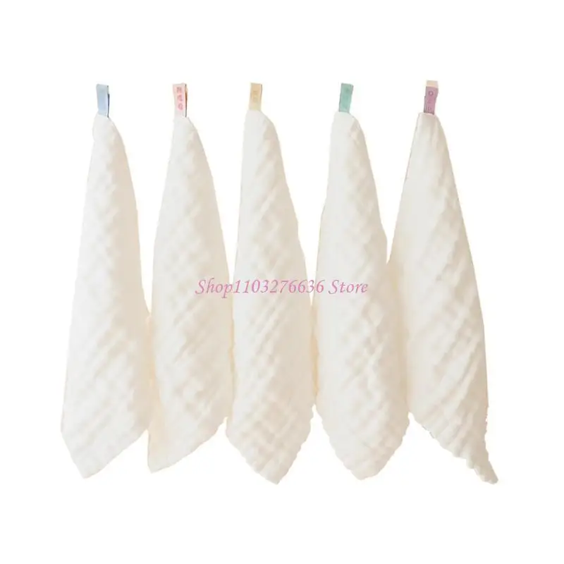 

R6FD 5pcs Baby Facecloth Set Cotton Drooling Bib Square Burp Cloth for Infants Baby Sweat Wipe Cloth High Absorbent Kerchief
