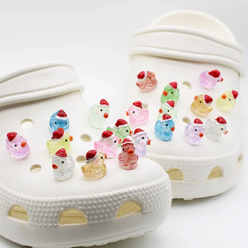 Glow-in-the-Dark Sparkly Christmas Duck Shoe Charm Accessories Luminous Fit Clogs Hole Cotton Shoe Decorate Buckle Parties Gifts
