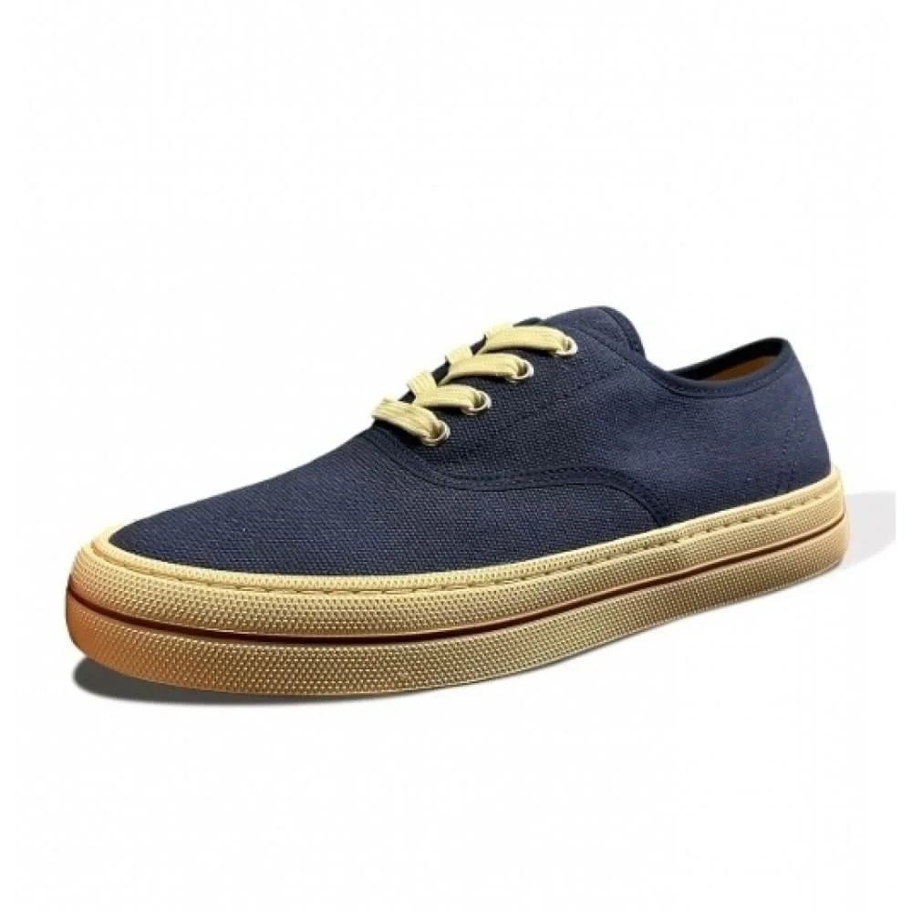 Mens Matte Navy Canvas Low-Top Sneakers, Stylish Versatile Casual Shoes for Everyday Use