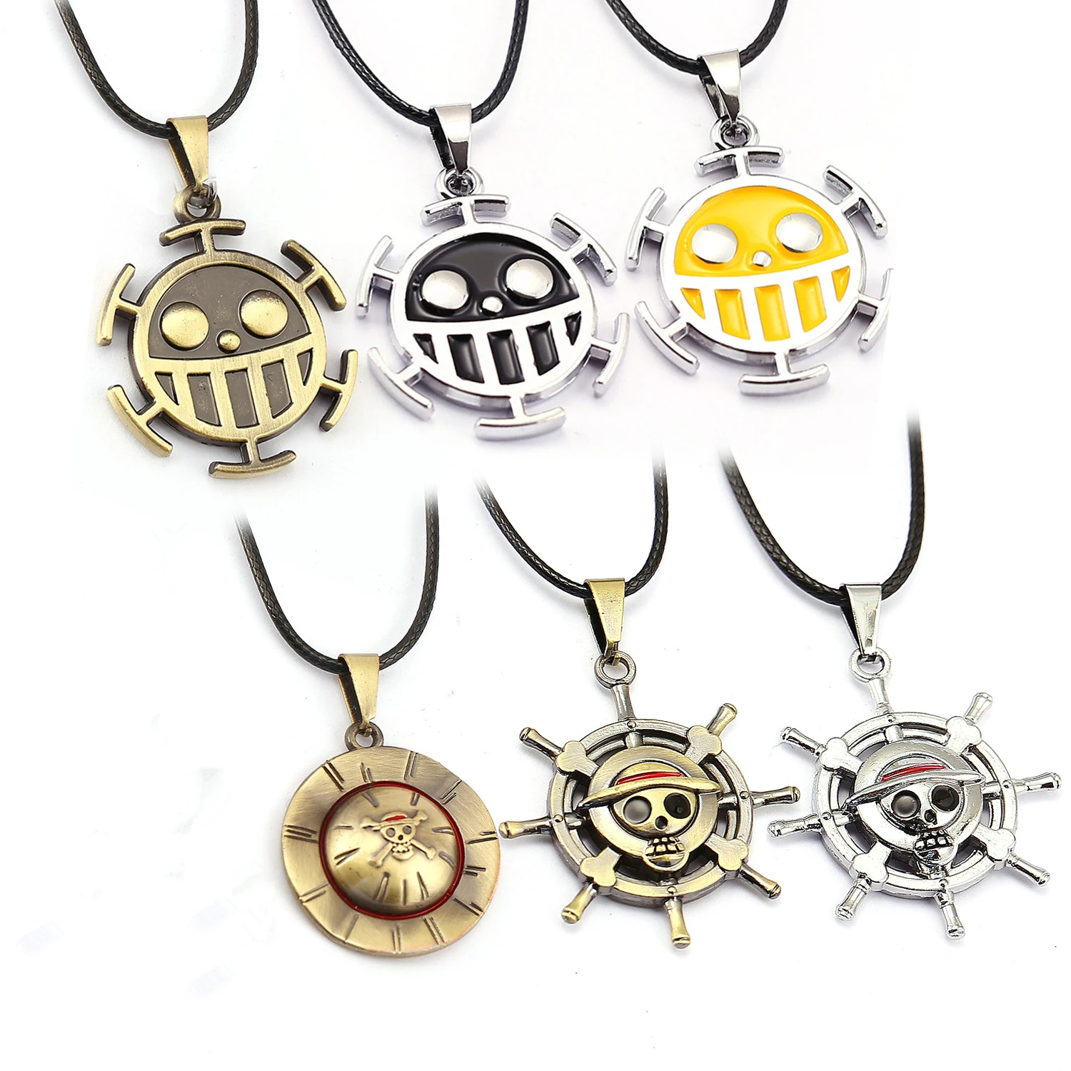 Anime One Piece Logo Necklaces Luffy Edward Newgate Trafalgar Law Nami Zoro Metal Necklace Pendant Cosplay Accessories Figure