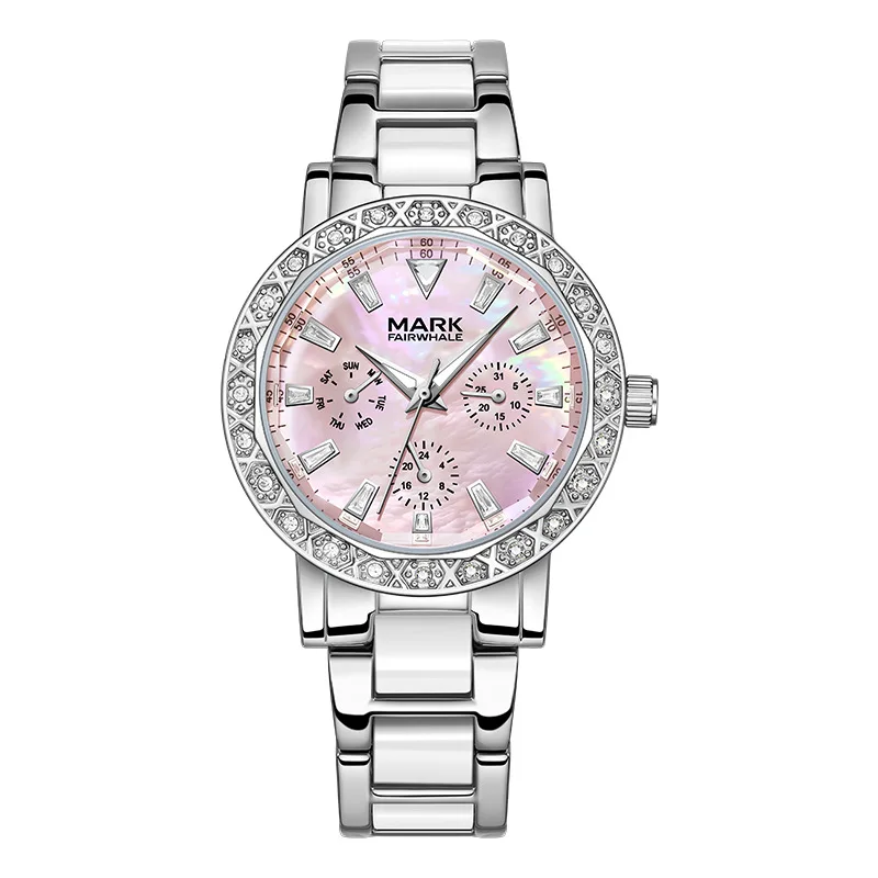 Fashion New Women's Quartz Watch with Mother of Pearl and Diamond Studded Plus Waterproof Design