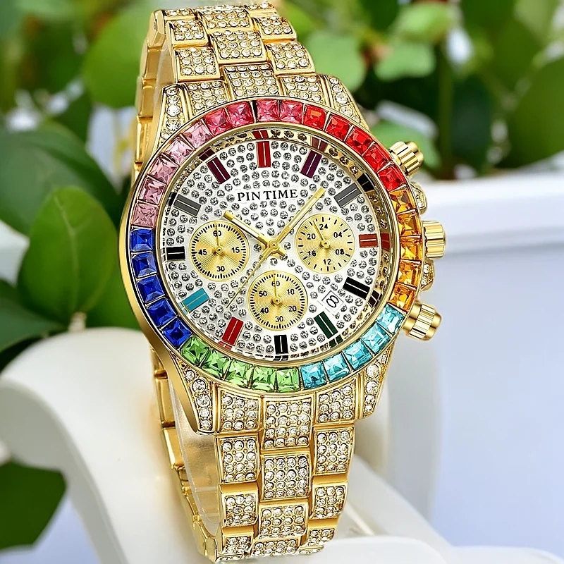 Fashion Luxury Diamond Watches Leisure Brand Colored Diamonds WristWatch Quartz Movement Men's Watch Ins Niche style Clock