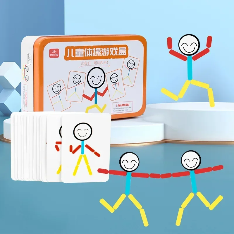 Montessori DIY Puzzle Toys Sporty Pose Building Block Matching Game Thinking Match Logic Training Educational Toys for Kids Gift