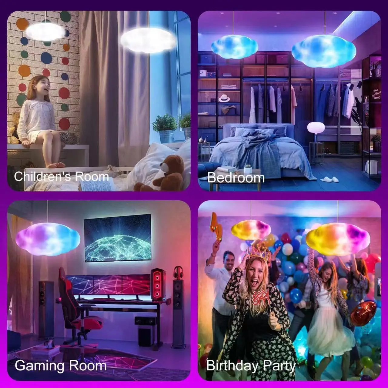 RGB LED Cloud Lights APP&Remote Control ，Music Sync 3D Lightning Night Lamp for Bedroom Gaming Room Ceiling Party Wedding Decor