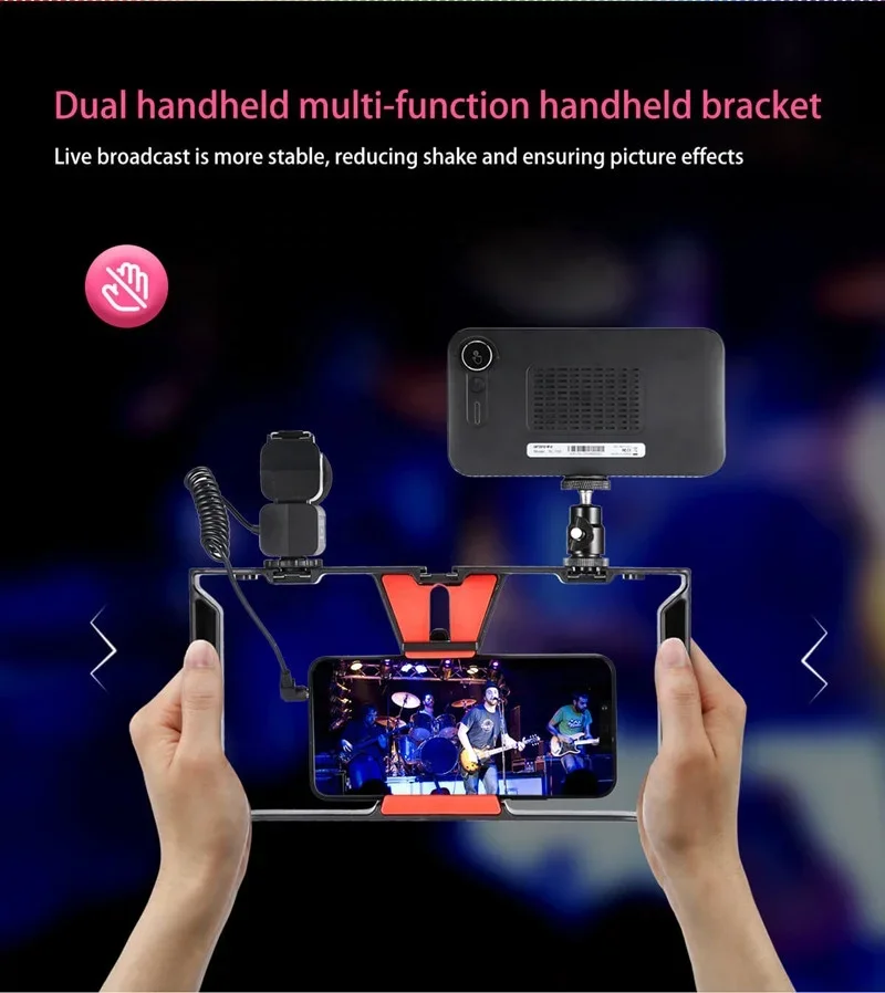 Live Broadcast Equipment Vlog Kit Mobile Phone Stabilizer Phone Mount with LED Light and Microphone for Live Streaming