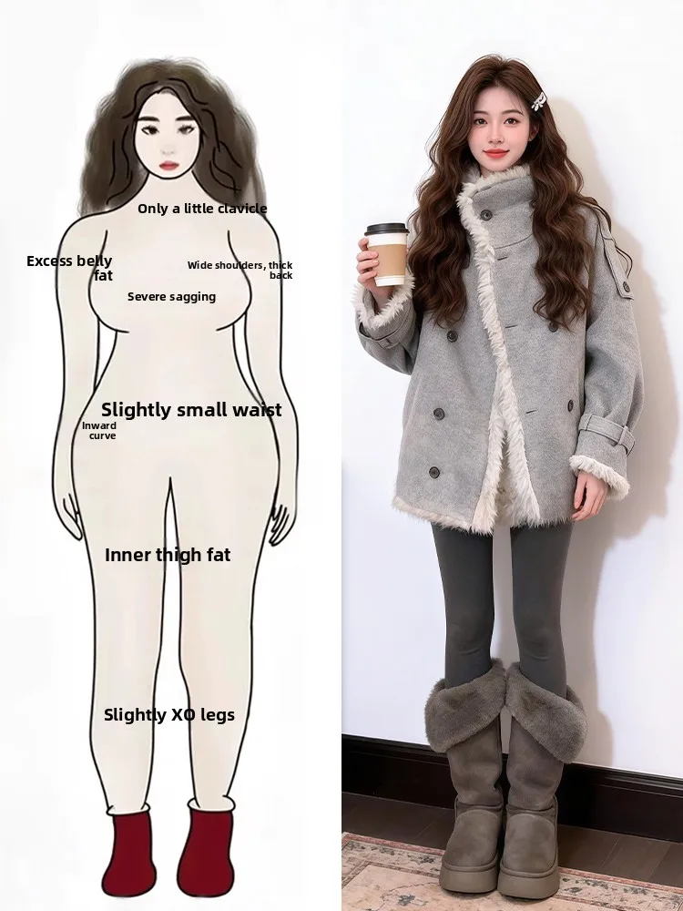 

Korean Style Lamb Fur Collar Woolen Coat Women's Loose Fit Slimming Top plus Size Fashionable Autumn Winter Outerwear