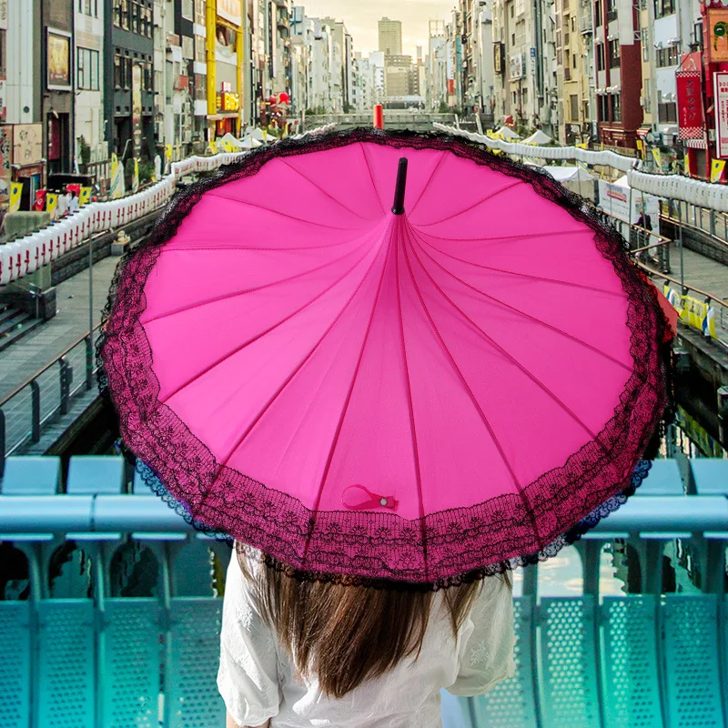 16K Black Lace Pagoda Umbrella Creative Photography Props Korean Princess Palace Umbrella Umbrella Academy 거꾸로우산 자동