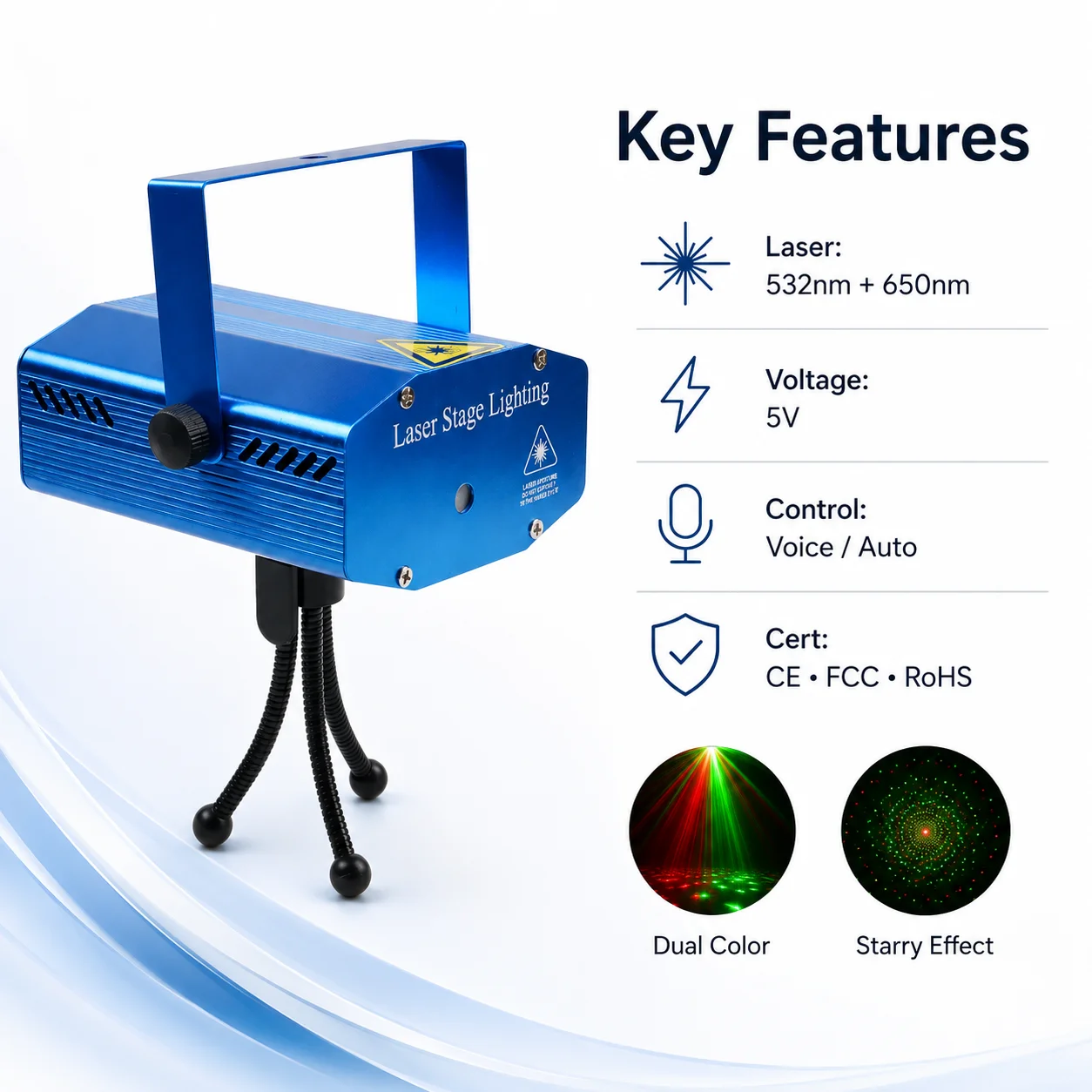 Gypsophila mini Laser Stage Light Voice Control 5V Red Green Starry Projector for KTV Bar Party Optical Instrument Accessories