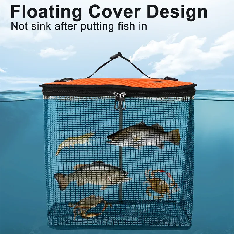 

WEIHE foldable floating fish basket fishing net portable collapsible mesh fishing bag fish storage bucket pesca