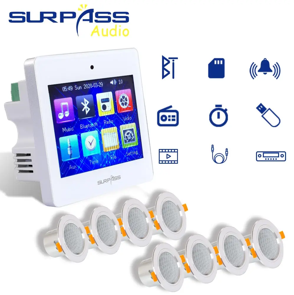 

Bluetooth Smart Control Music System In-Wall Stereo Amplifier 3.5 Inch Touch Pannel Full Range Speaker Driver Celing Speaker Kit