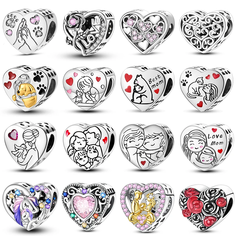 

Original Charm Pendant 925 Sterling Silver Heart Series Dog Love Heart Girl Cat Heart Fit Bracelets Bangles Women Jewelry Gift