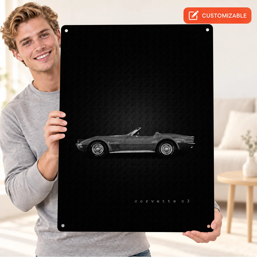 American Corvette C3 Car Textured Metal Poster Personalized Aluminum Sign Technical Graphic Design Wall Art For Living Room