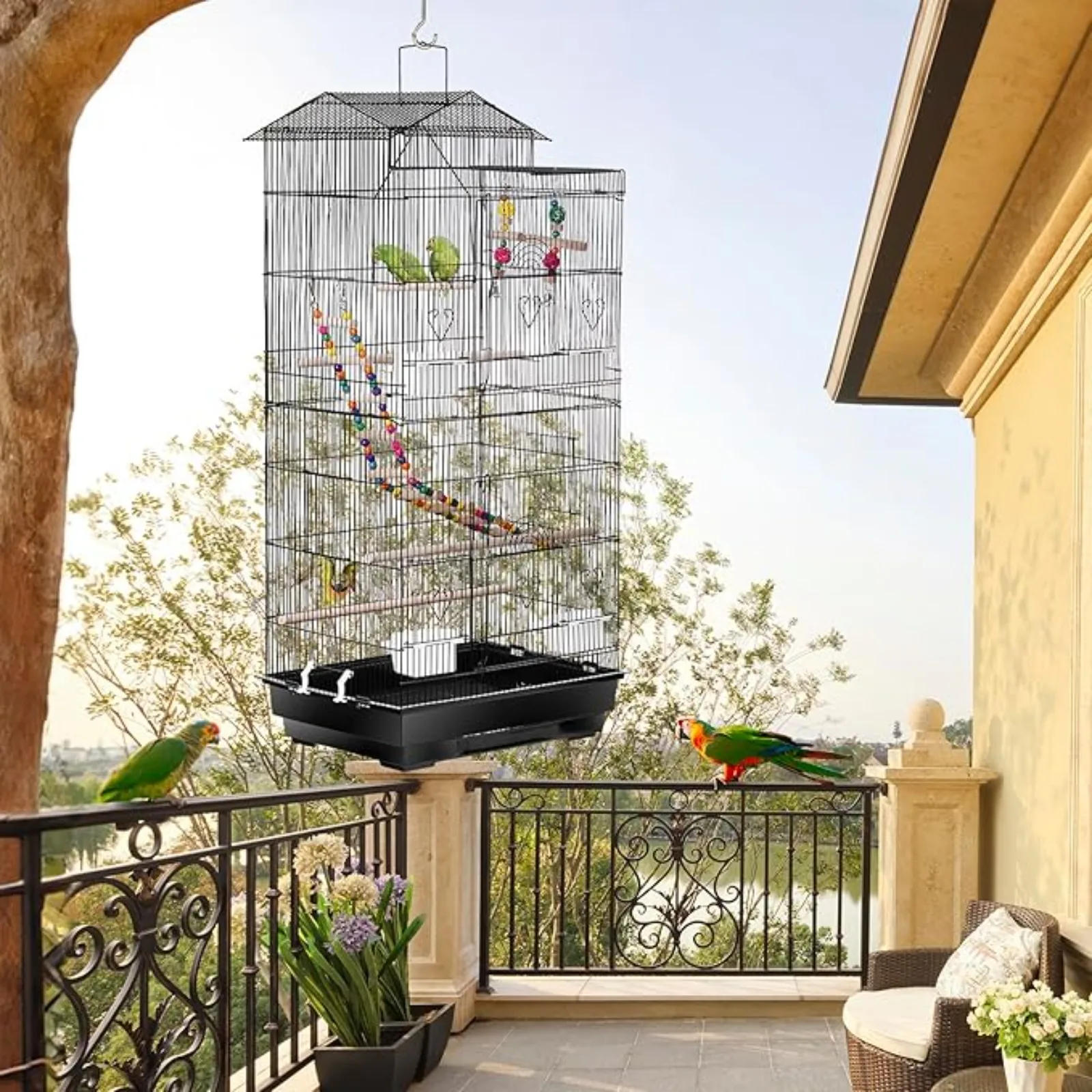 

39-Inch Roo Top Bird Cage Large light Parrot Cage w/Toys or Small Cockatiel Sun Conure Parainch Green Cheek Conure Budgie Lovebi
