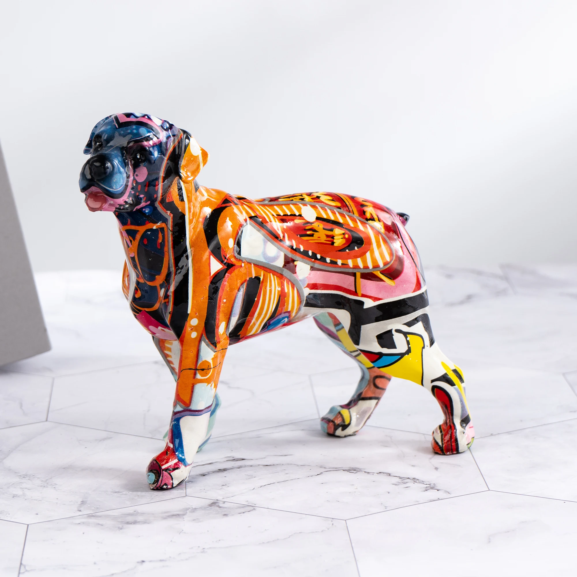 Art Graffiti  Creativity Modern Colorful English Bulldog Statue Wholesale Office Ornaments Printing Resin Dog Home Decor Crafts