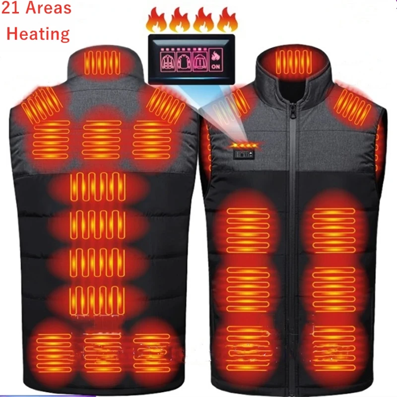 

USB Electric Powered Smart Heated Suit 21 Areas Heating Cotton Vest Fashion Couple Waistcoat Men's Stand Collar Heat Jacket Tops