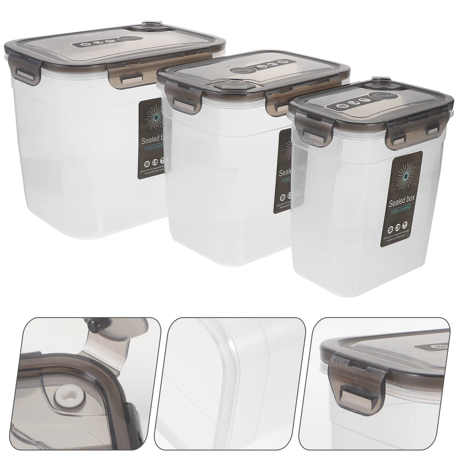 

3pcs Food Storage Box Transparent Airtight Plastic Containers For Kitchen Refrigerator Vegetable Fruit Grain Beans Coffee Sealed