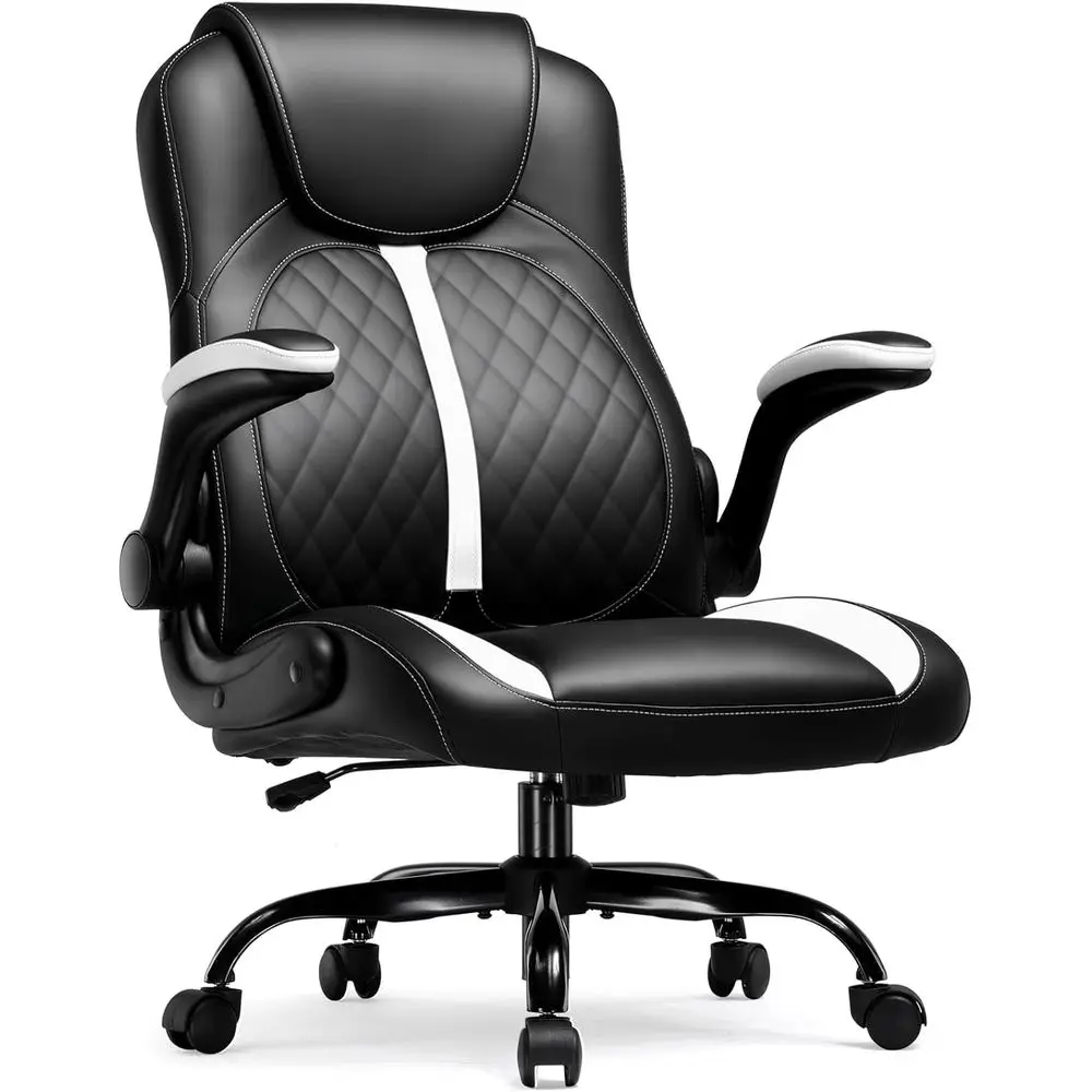 Ergonomic Swivel Gaming Chair with Lumbar Support, Adjustable Height and PU Leather for Adults and Shorter Users, Deep White
