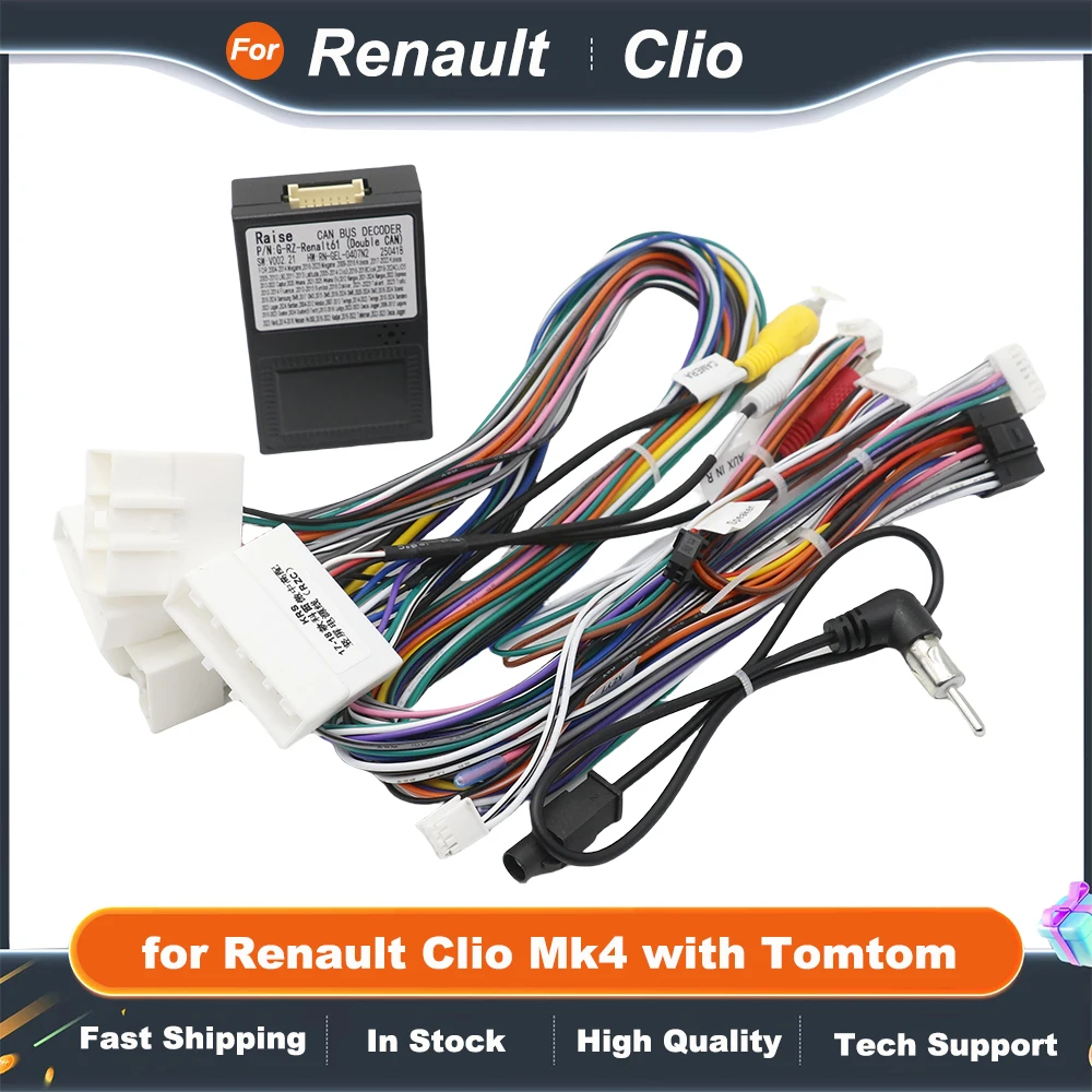 Wiring Harness CAN Bus Decoder 16 Pin to 12Pin 32Pin 24Pin Connector Car Android Cable Adapter for Renault Clio Mk4 with Tomtom