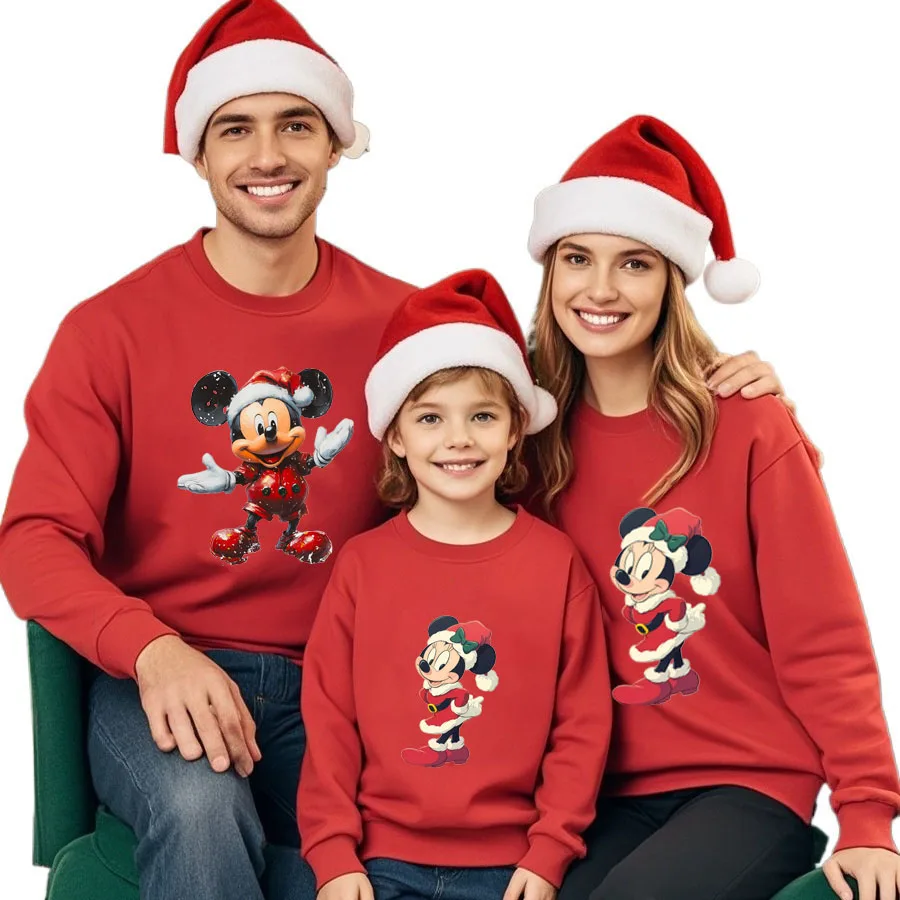 Christmas Sweatshirts for The Whole Family Matching Mickey Print Clothes New Year Mom Dad and Son Daughter Baby Tops