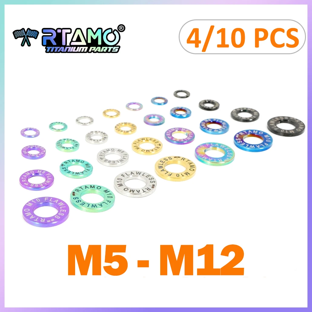 RTAMO M5 M6 M8 M10 M12 Gr5 Titanium Washer Flat Spacer for Bicycle Motorcycle Parts 4/10pcs