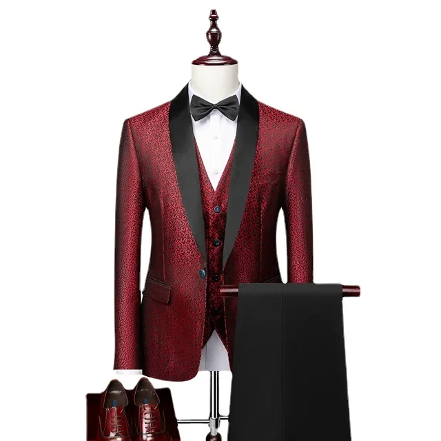 

Men's 3-piece Casual Business Slim Fitting Groom's Wedding Dress Formal Banquet Set