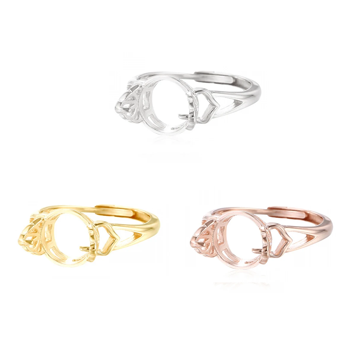925 Sterling Silver Adjustable Blank Ring Base fit Round Pearl Amber Agate Setting For DIY Jewelry Making Accessories Women Ring