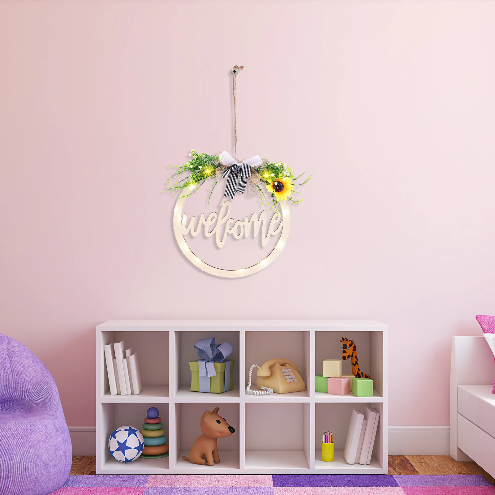 

Artificial Garland Wreaths for Front Door Hanging Welcome Sign Fake Plant Decorations Flower Cotton Tassel Plants