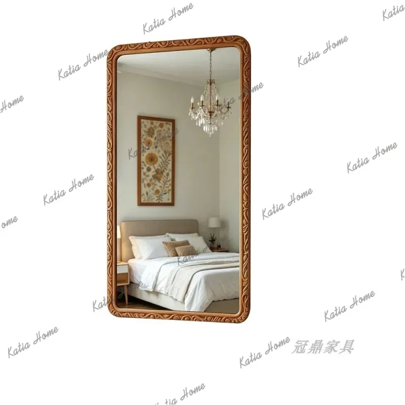 French retro-style rectangular dress mirror, American mid-century style engraved vanity mirror, hotel washbasin bathroom mirror