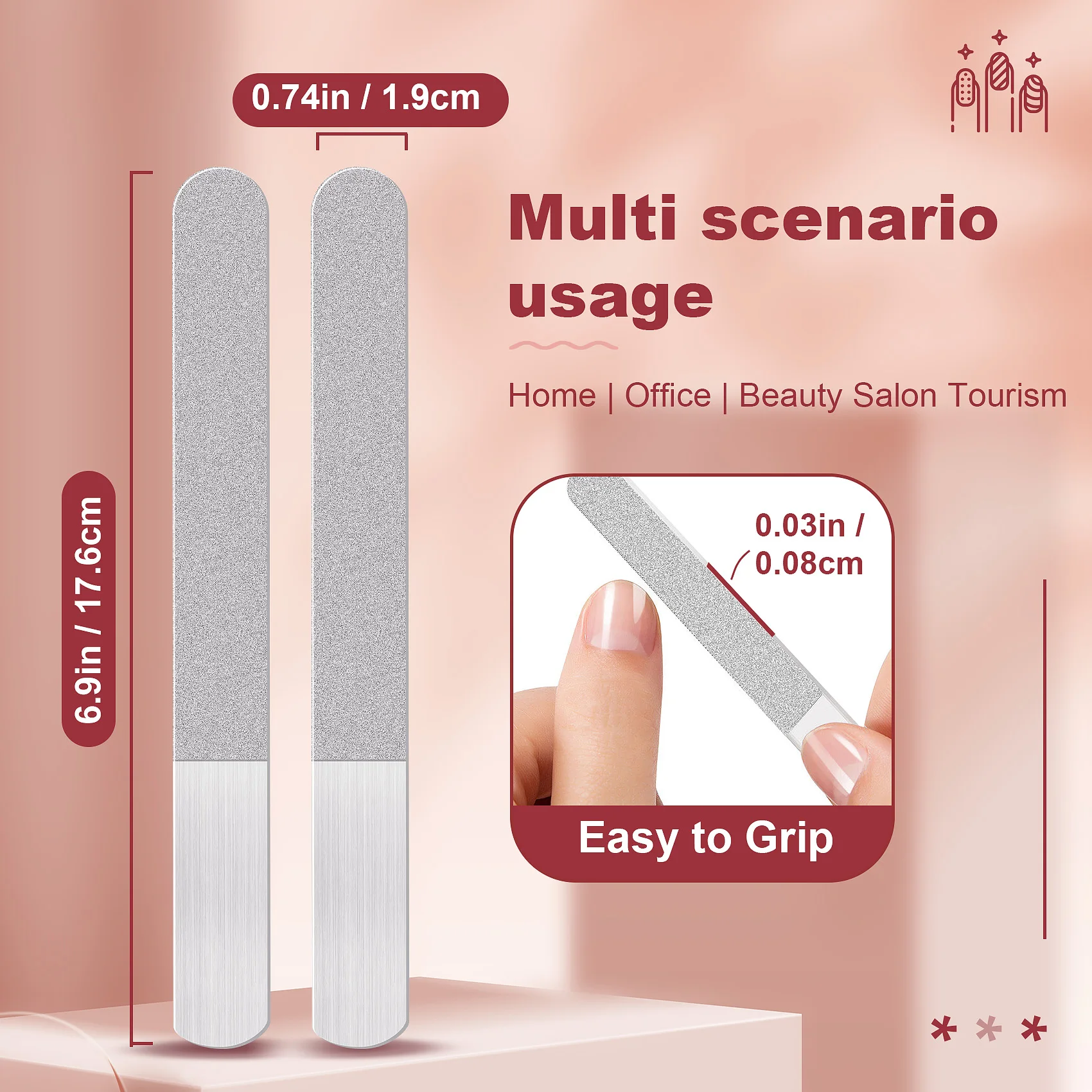 A03V 6 قطع مبرد أظافر من الفولاذ المقاوم للصدأ على الوجهين ملف أظافر ماسي ملف أظافر معدني ملف مانيكير للعائلة والسفر