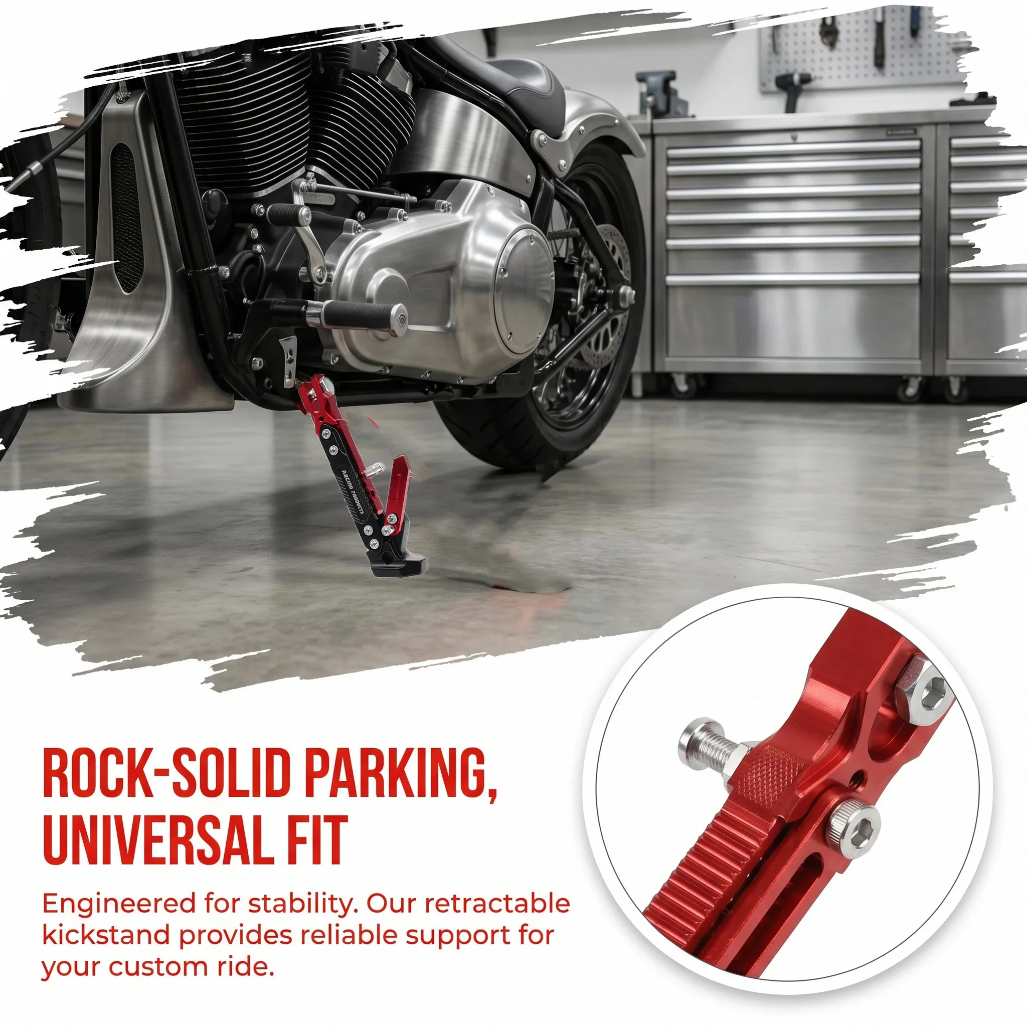 Universal Adjustable Motorcycle Side Stand Anti-slip Retractable Kickstand Sturdy Parking Support Modified Accessories