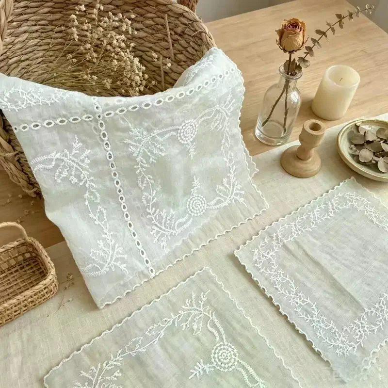 Flower Lace Placemat Soft Lightweight Square French Cotton Cloth Table Mat Napkin for Dining Table Home Decoration Home Decor