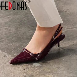 FEDONAS 2024 New Women Genuine Leather Pumps Slingbacks Kitten High Heels Party Wedding Shoes Woman Pointed Toe Pumps Summer