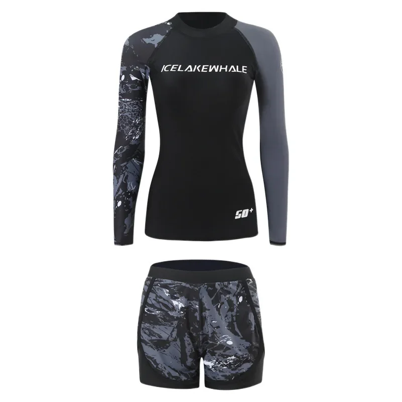 Traje de baño deportivo de manga larga para hombre y mujer, traje de baño para surf, buceo, camisa, bañadores, pantalones cortos, ropa de playa, traje de baño con protección solar para parejas